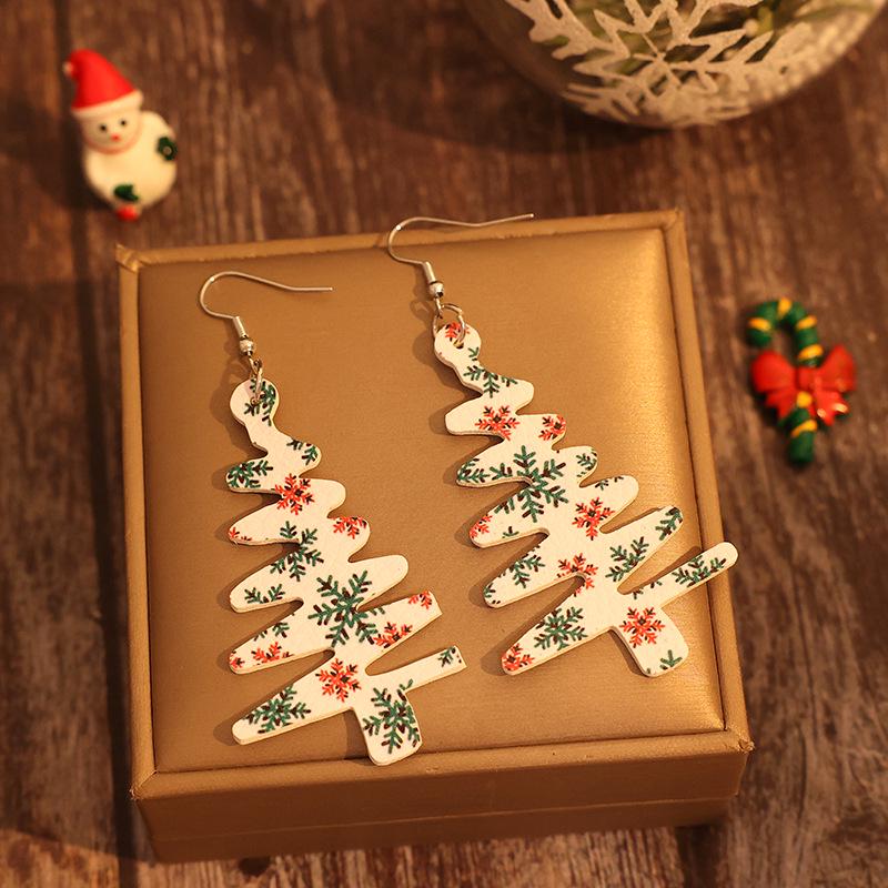 Neue Weihnachts-Schneeflocken-Plaid-Kiefernzapfen-Lederohrringe