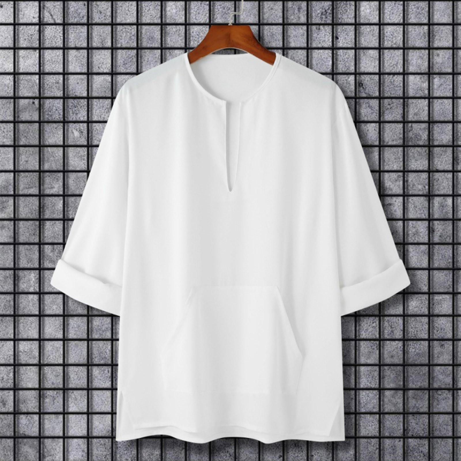 

Мужская однотонная повседневная рубашка с круглым вырезом и глубоким V-образным вырезом XL белый