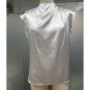 Fashion Loose Sleeveless Base Casual Shirts for Women Summer Tops Elegant Solid Stand Collar Loose Women Blouses Slim Simple Office Ladies Shirt 26395