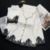 Women's French Luxury Ice Silk Lace Pajamas Set - Long Sleeve & Pants