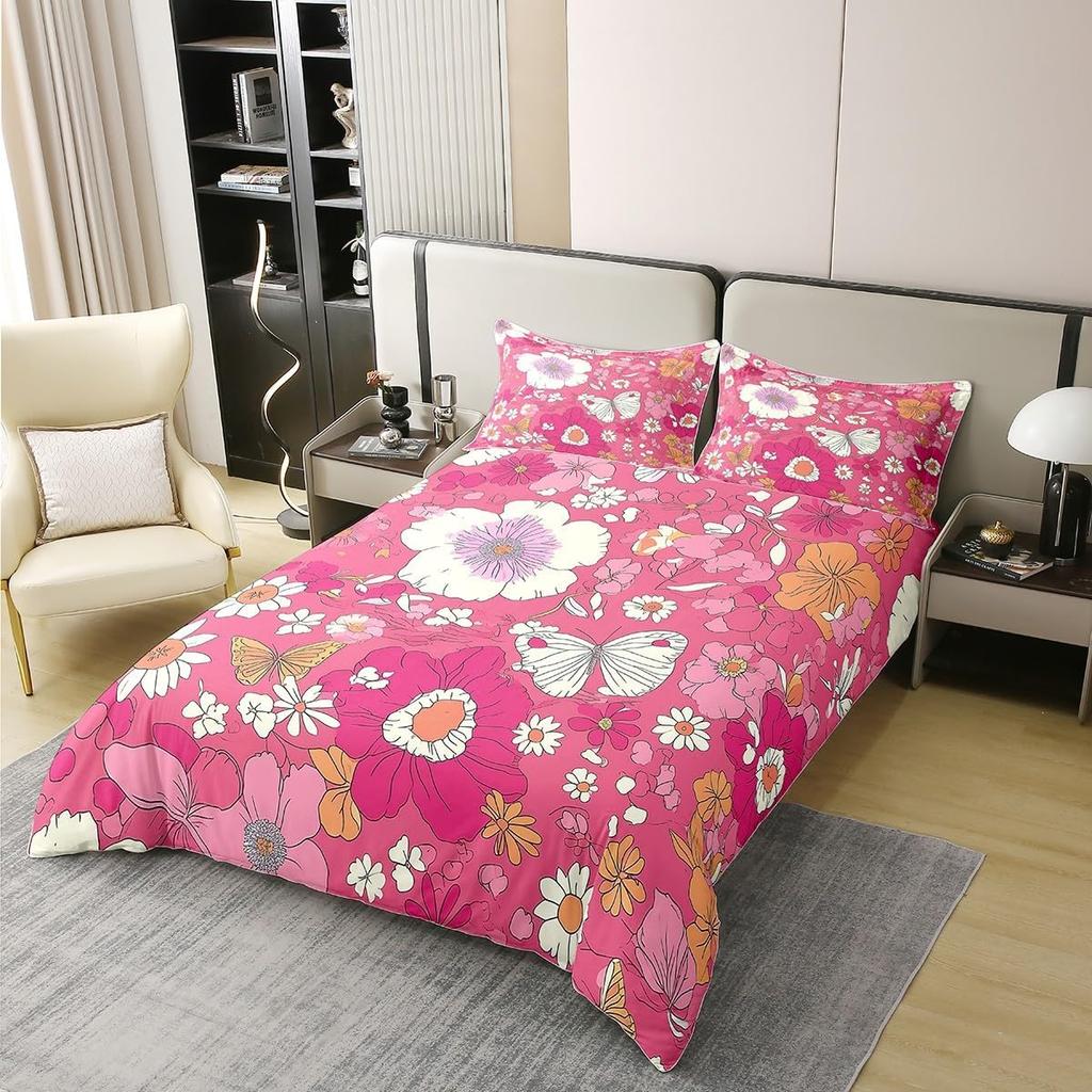 Botanical Floral Duvet Cover Queen King Size Floral Quilt Cover Bedding Set Teen Adult Room Decor Nature Theme 3 Piece Set