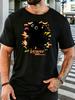 Unisex Cartoon Black Cat Power Art Print Graphic Cotton Short Sleeve Tee Crew Neck Soft Male Summer Casual Breathable Street Top