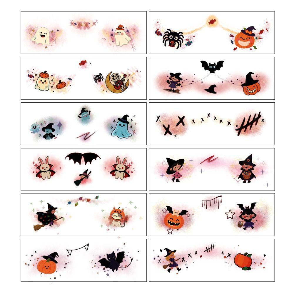 12pcs Waterproof Halloween Face Tattoo Portable Halloween Bat Face Stickers  Enhance Atmosphere
