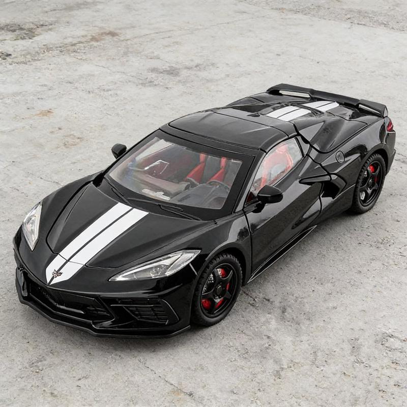 1:24 Corvette C8 R Alloy Sports Car Model Diecast Metal Track Racing Vehicles Car Model Simulation Sound and Light Kids Toy Gift