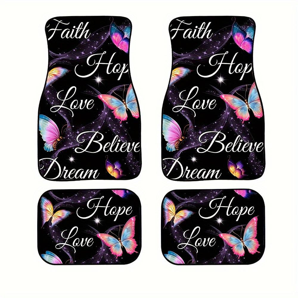 4pcs Universal Fit Butterfly Car Floor Mats Set, Polyester Non-Slip Front Rear Vehicle Floor Protectors, Inspirational Interior