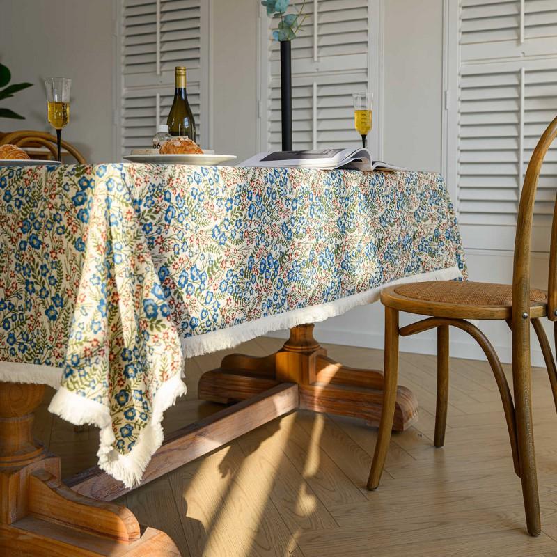 Floral Tablecloth Rustic Farmhouse Cotton Linen Blend Table Cover Dining Coffee
