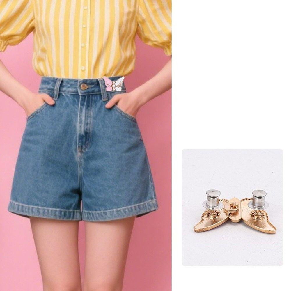 Botões de Jeans em Forma de Borboleta de Temperamento Pins de Calça Fixos Ajustáveis Ferramenta de Apertar Cintura Fivela de Cintura Decoração de Vestido
