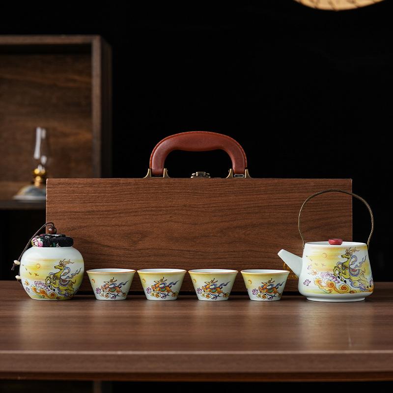Koi tea set household living room ceramic teapot teacup high-end light luxury Kung Fu tea set gift box gift
