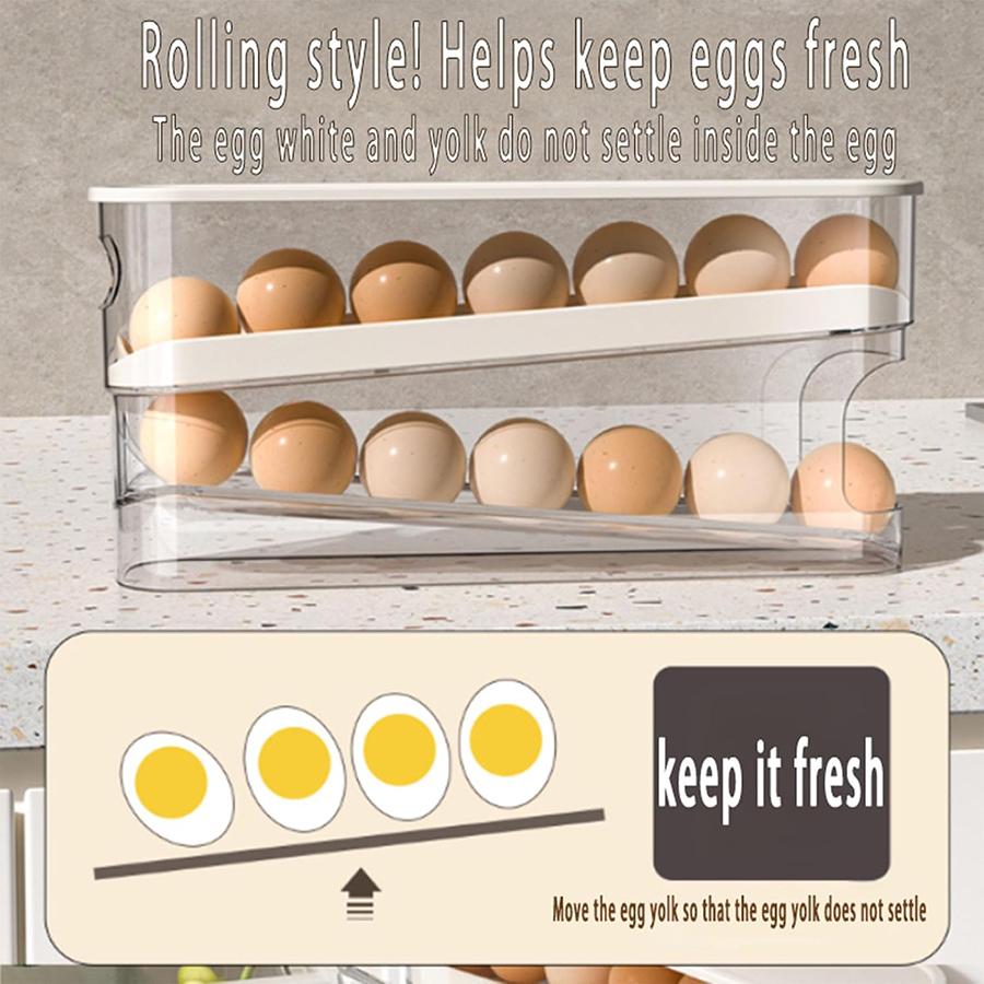 Auto Rolling Fridge Egg Organizer, Space Saving Eggs Dispenser Storage Box for Refrigerator Storager, Home Egg Holder