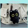 Big Eyed Black Cat Plush Keychain With Beaded Chain For Bag Accessories