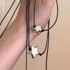 Women Vintage Leather Choker Necklace Double Layered Star Pendant Jewelry Adjustable Chain