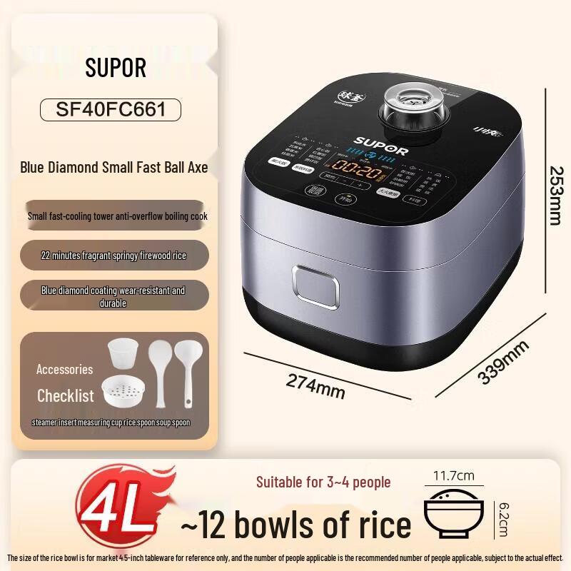 SUPOR 4-Liter Blue Diamond Non-Stick Stovetop Rice Pot