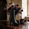 Witch Boot Flower Holder Gothic Vase, Halloween Table Centerpiece Black Spider Web Home Decor High Heel, for Mantel Shelf Coffee Decoration