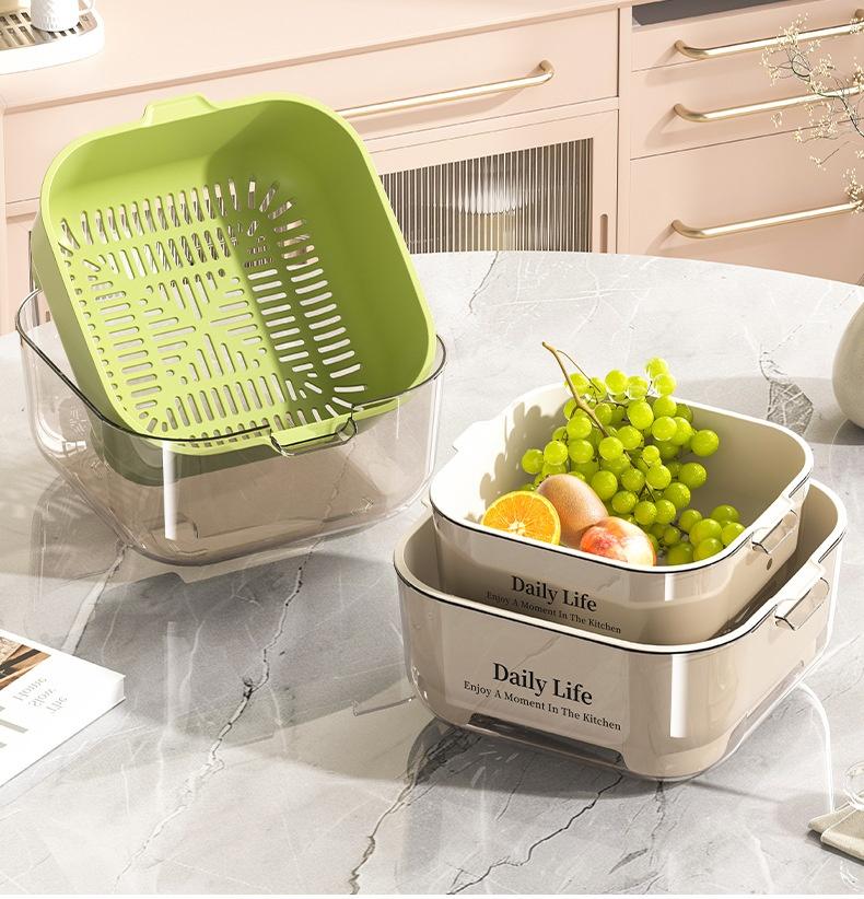 Kitchen Double Drain Basket Ins Wind High Value Vegetable Wash Basin Drain Basket Large Capacity Fruit Wash Vegetable Baskets