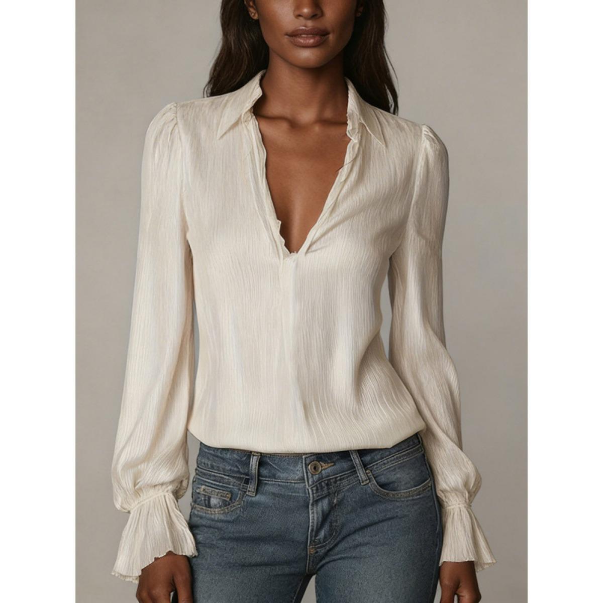 Spring New Women s Fashion Solid Color Lapel Long Sleeve Shirt Blouse For Women S