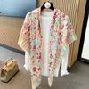 Silk Scarf Summer New Flower Scarf Women's Retro Square Scarf Air Conditioner Room Neck Protection Silk Scarf Sun Protection Cotton and Linen Shawl Y