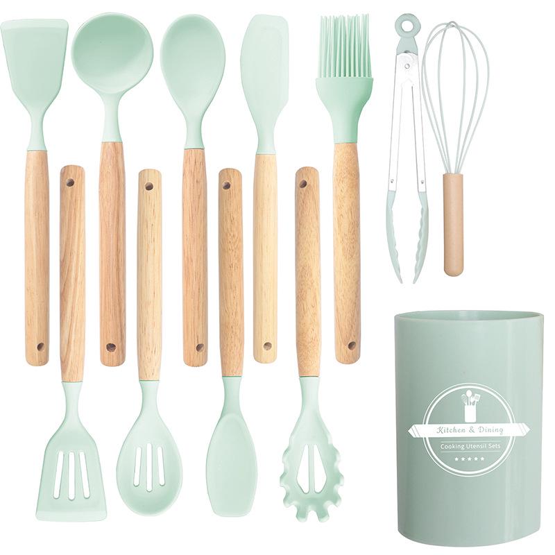 

Набір з 12 предметів силіконових лопаток і ополоників з антипригарним покриттям – Кухонне приладдя харчової якості