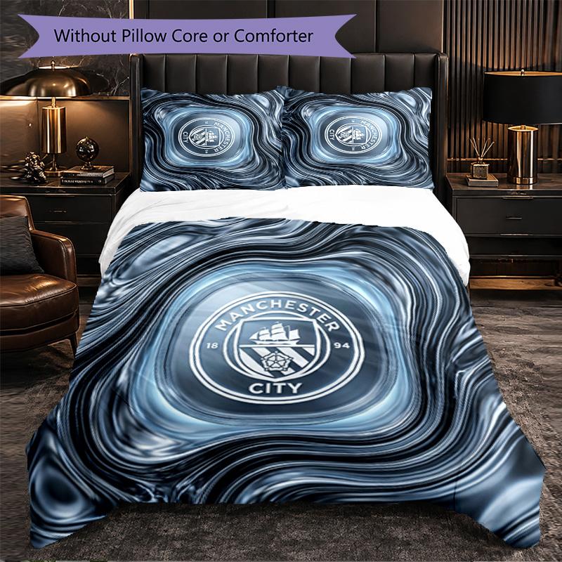 Manchester City Pattern 3 Pieces Bedding Set Soft Microfiber Duvet Cover with Pillow Cases for Bedroom