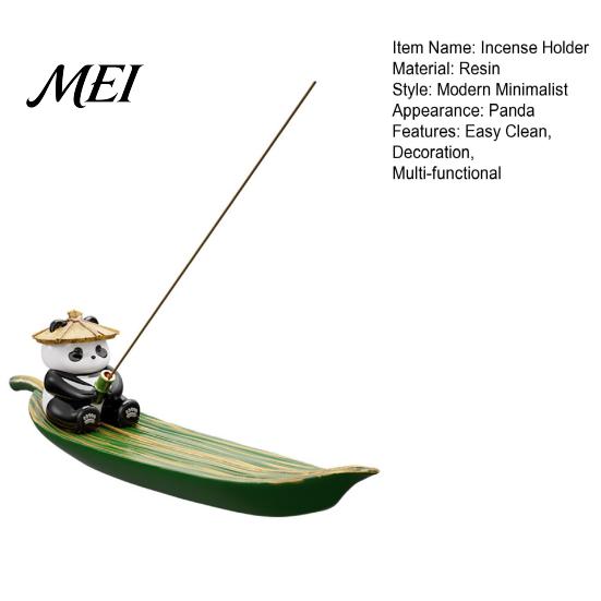 Desk Incense Burner Fishing Panda Stick Holder, Leaf Boat Burner, Ash Catcher Holder Tray for Yoga Meditation Spa Room Decoration