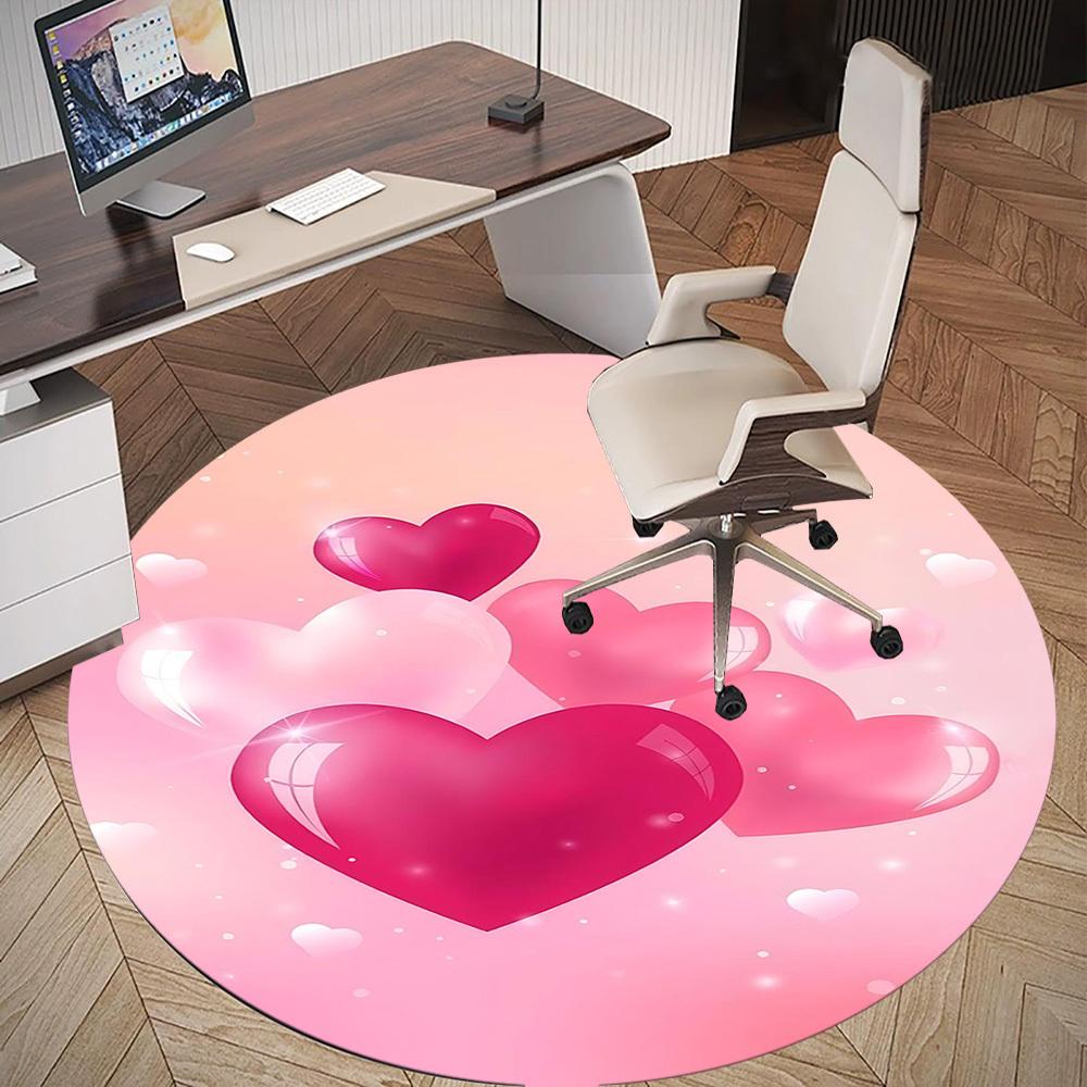 1pc love hearts Round Chair mat office Area Rug - Non-Slip, Floor Mat for Office, Bedroom, and Indoor Decor p127131