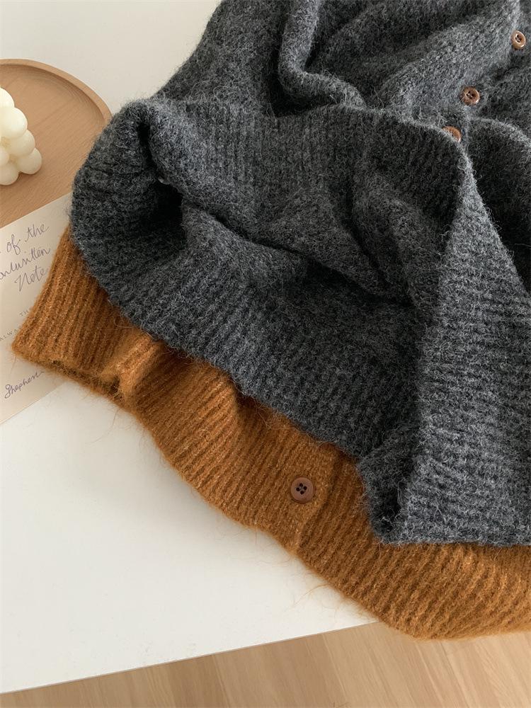 Minimalistischer koreanischer Wollstrick-Cardigan für Damen – Hoher Kragen, Knopfleiste, Weich & Trendig Herbst/Winter Pullover