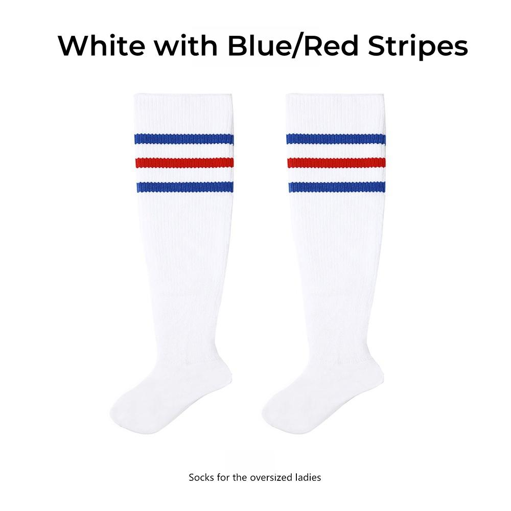 Damen-gestreifte Plus-Size-Dicke Kniestrümpfe Kollektion Große Mädchen Acryl Garn Dehnbar Bunte Streifen Beinwärmer Socken With THIGH BELT blue