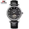 TEVISE T867C Herren Automatische Mechanische Uhr Skelett Zifferblatt Lederarmband Leuchtend Wasserdicht Lässige Mode Armbanduhr