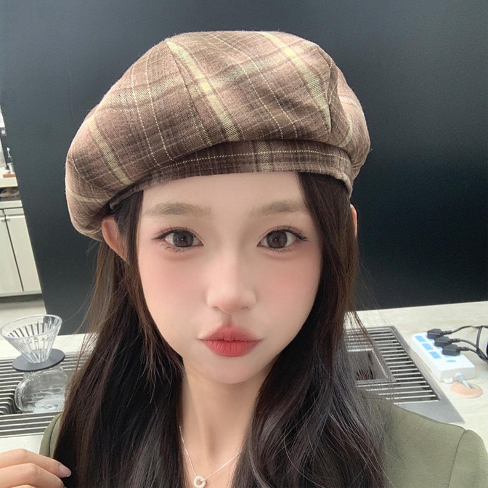 Street Style Plaid Beret Hat Y2K Octagonal Hat Simple Painter Hat  Winter