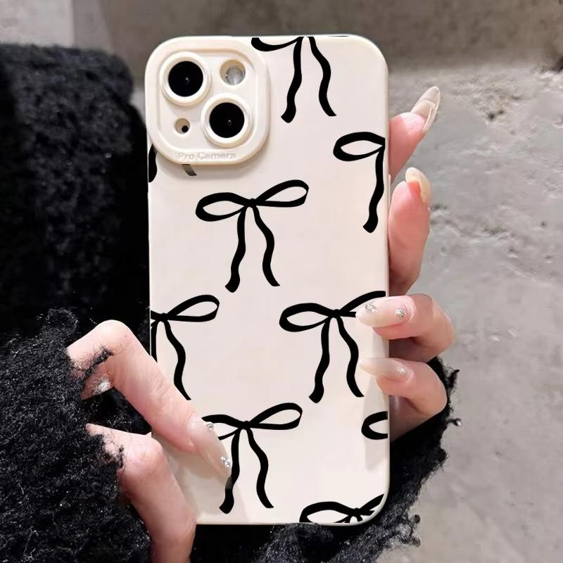 Cute Pink Heart Bow Pattern Phone Case For iPhone 17 Pro Max 16 Pro 15 14 13 Mini 12 11 Pro Max 16E 17Air XS X X Silicone Cover