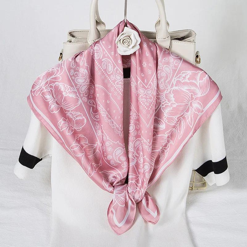 70cm Bandana Head Scarf For Women Fashion Paisley Print Handkerchief Silk Satin Hijab Scarfs Female Square Neck Scarves Dropship