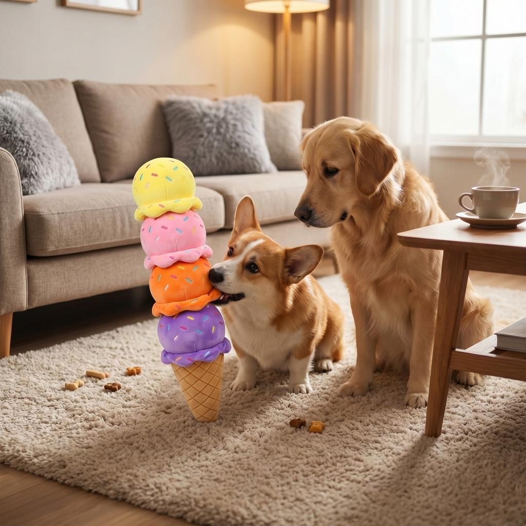 Colorful Ice Cream Shaped Squeaky Dog Plush Toy, Interactive Tug-of-War Pet Chew Toy With Slow Design,  Stuffed Dog Toy For Teeth Cleaning