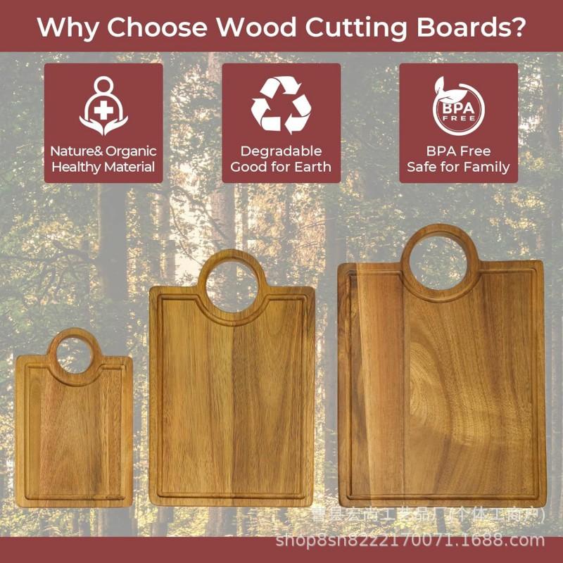 Wood Cutting Board Set Dual-Sided Kitchen Chopping Serving Tray Pizza Steak Deli Pastries