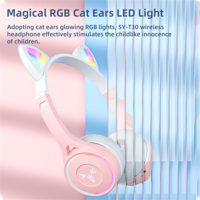 Luminous Led Cute Cat Ears Headphones Bluetooth-compatible Wireless Stereo Music Headset With