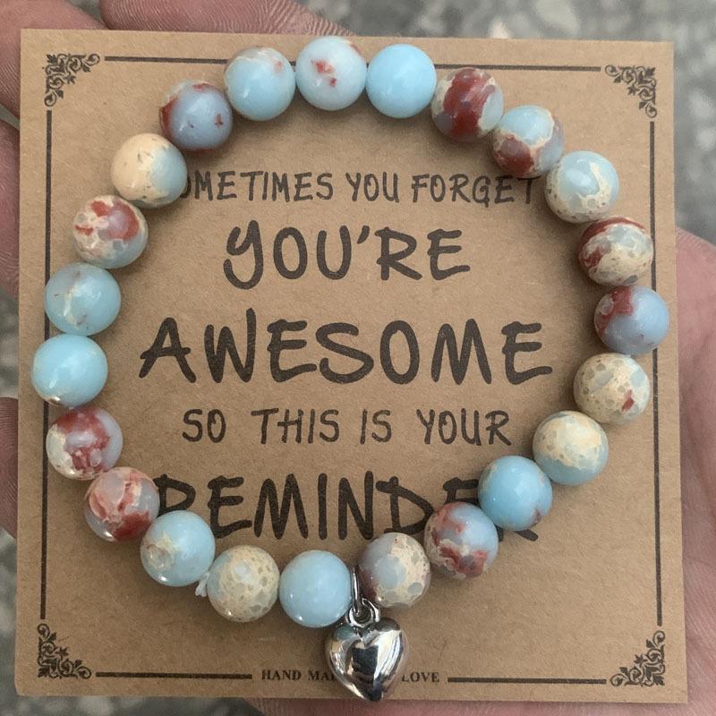 8mm Pink Zebra Stone Bead Bracelet with Gift Card: Perfect Holiday Friendship & Love Gift for Men & Women