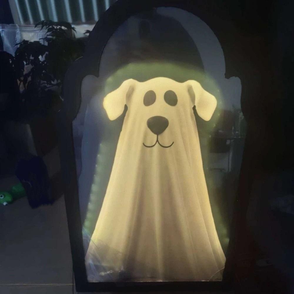 Glowing LED Mirror Decor Battery Operated Glowing Ghost Decor Halloween Wall Decor Haunted Mansion