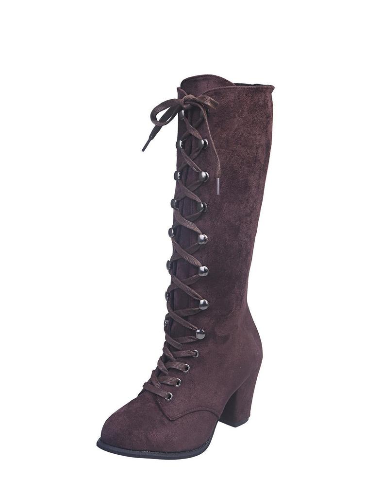 Casual High-heeled Single Boots Autumn and Winter New Large-size Autumn Round-head French Thick-heeled Solid-color Martin Boots