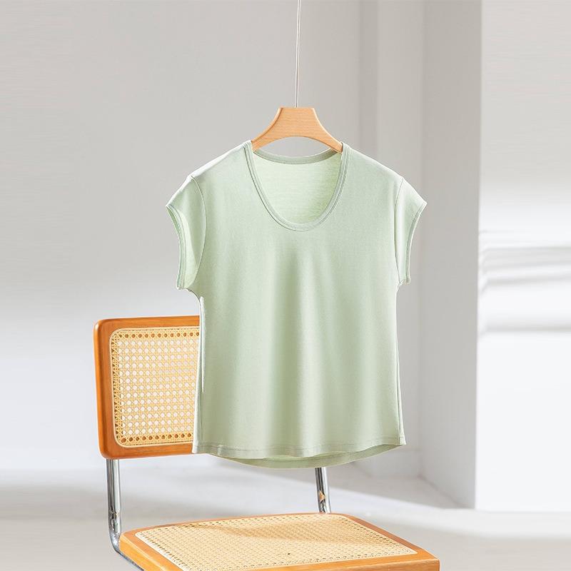 Macaron Color Clavicle Collar Short-sleeved Shirt with Bottoming Shirt Inside Women's Summer Thin Casual and Thin Knitted Sweater