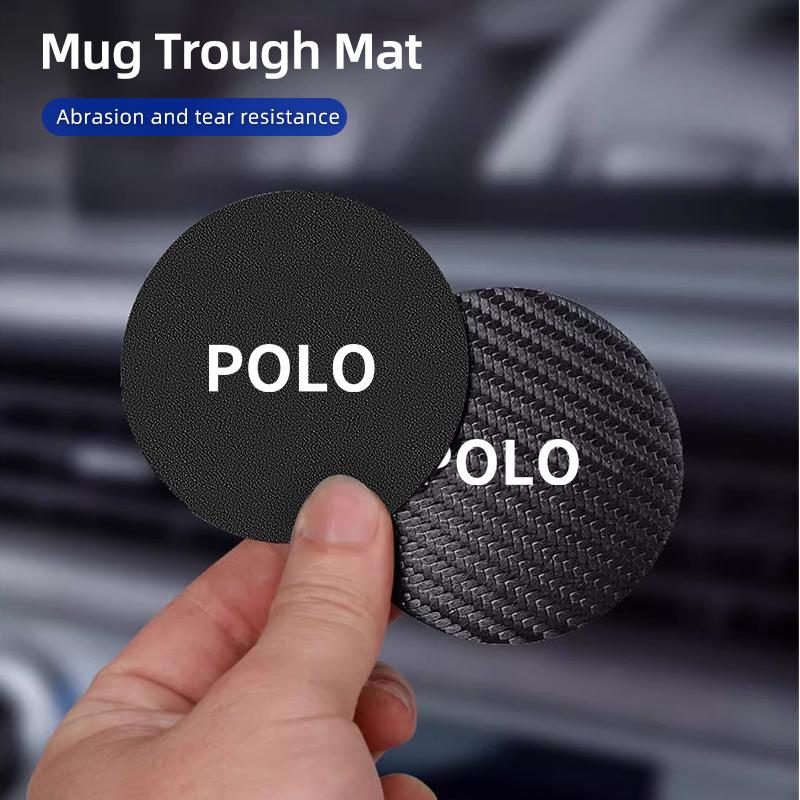 RFKNG1 2Pcs Car Leather/Carbon Fiber Water Cup Coasters Anti-Slip Pads For VW Polo Scirocco Jetta Beetle Passat Tiguan Sharan Touran
