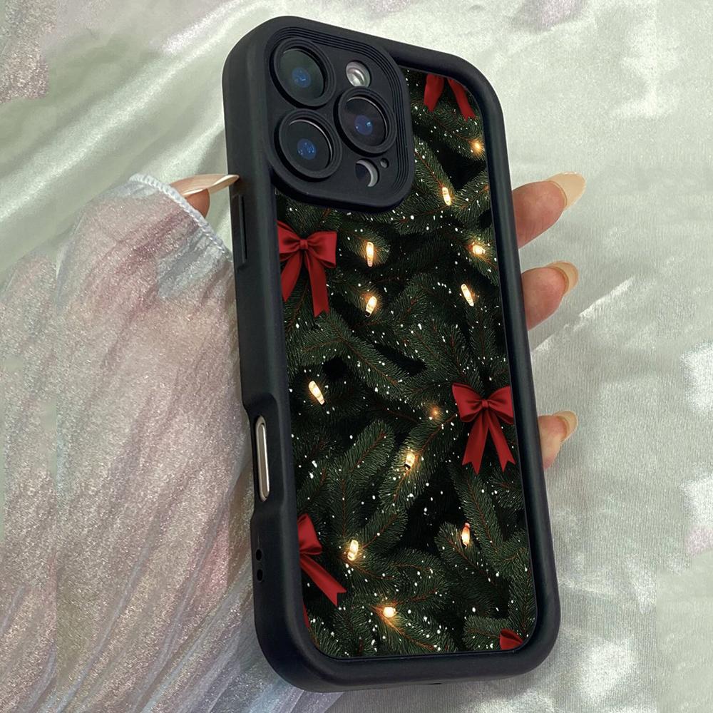 JT299 Joyful Festive Christmas Tree With Red Bows for iPhone 17 16 15 14 Pro Max Samsung S26 S25 Ultra A17 A16 A07 A56 Xiaomi 15T Redmi 15c Soft Case