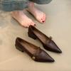 Cowhide Version Retro Light Mouth High Heels Women's Camellia Thick Heel Single Shoes Pointed Temperament Commuter Shoes Mary Jane Shoes