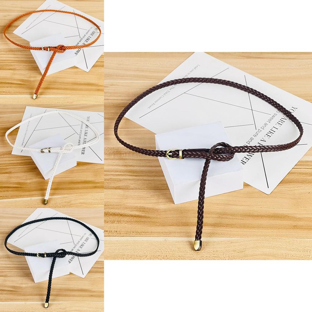 Womens Simple Woven Leather Waist Belt With Pin Closure For Casual And Office Style