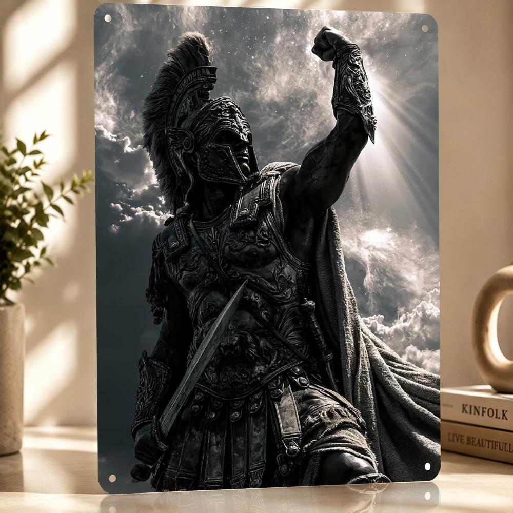 Triumphant Spartan Warrior Statue Metal Poster Perfect Gift for Fans Lovers Customized Wall Art Metal Sign for Room Decor Home