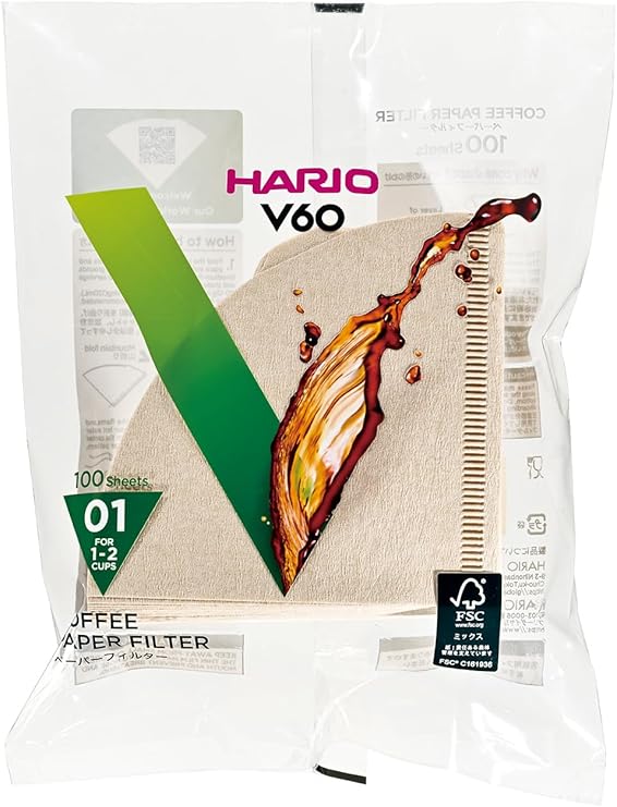 Hario Papírové filtrační papírové filtry V60 pro nálevku HARIO V60 (01), na 1-2 šálky, 100 ks