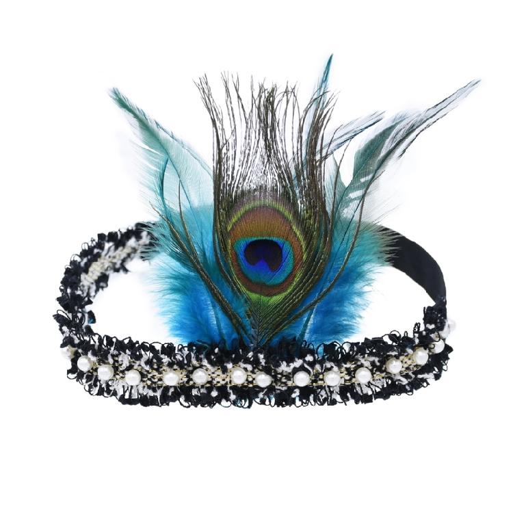 Feathered Headpiece Elastic Headband 1920s Flapper Headband Costume Accessories for Women Wedding Prom Masquerade Party