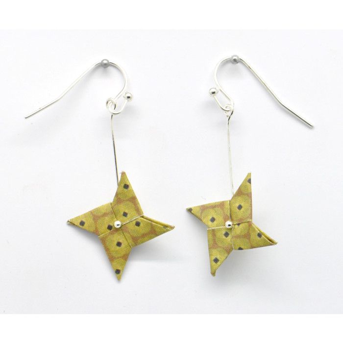 Origami Paper Earrings Pinwheel Mustard