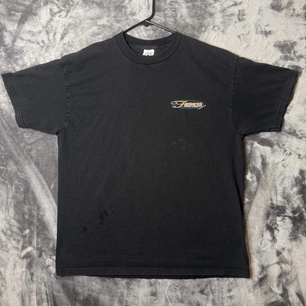 Vintage Y2k Famous Guitars Black Short Sleeve Graphic T-Shirt Size X-Large Unisex T-Shirt