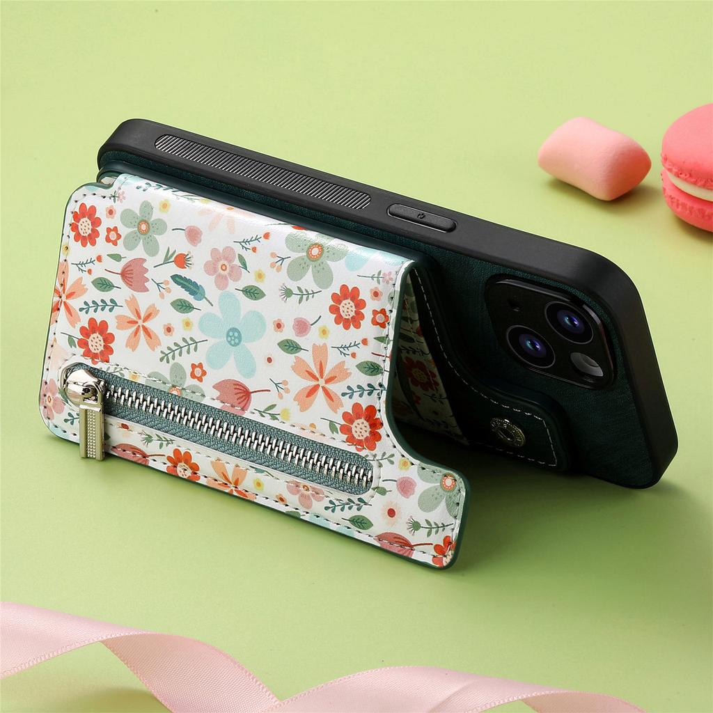 Painted Left and Right Zippered Wallet Case for iPhone 15 14 Plus 13 12 11 Pro Max XSMax for Samsung S23 S22 S21 S20 Ultra Plus S21 FE A14 A54 A13 A53