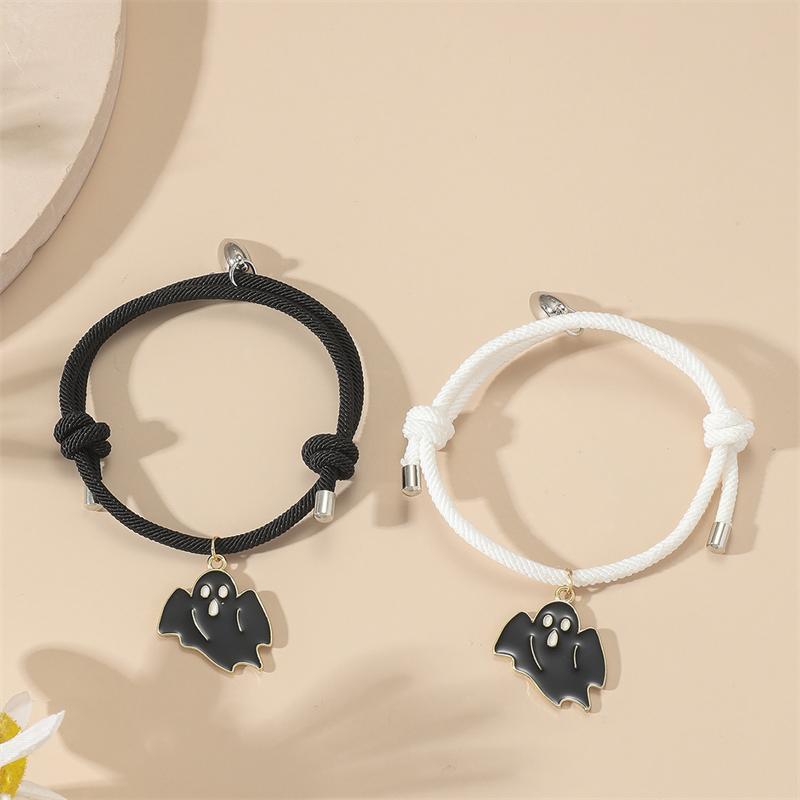 2pcs Fashion Heart Magnet Couple Bracelet Set For Lovers Women Ghost pendant Matching bracelet Friendship Jewelry Halloween Gift