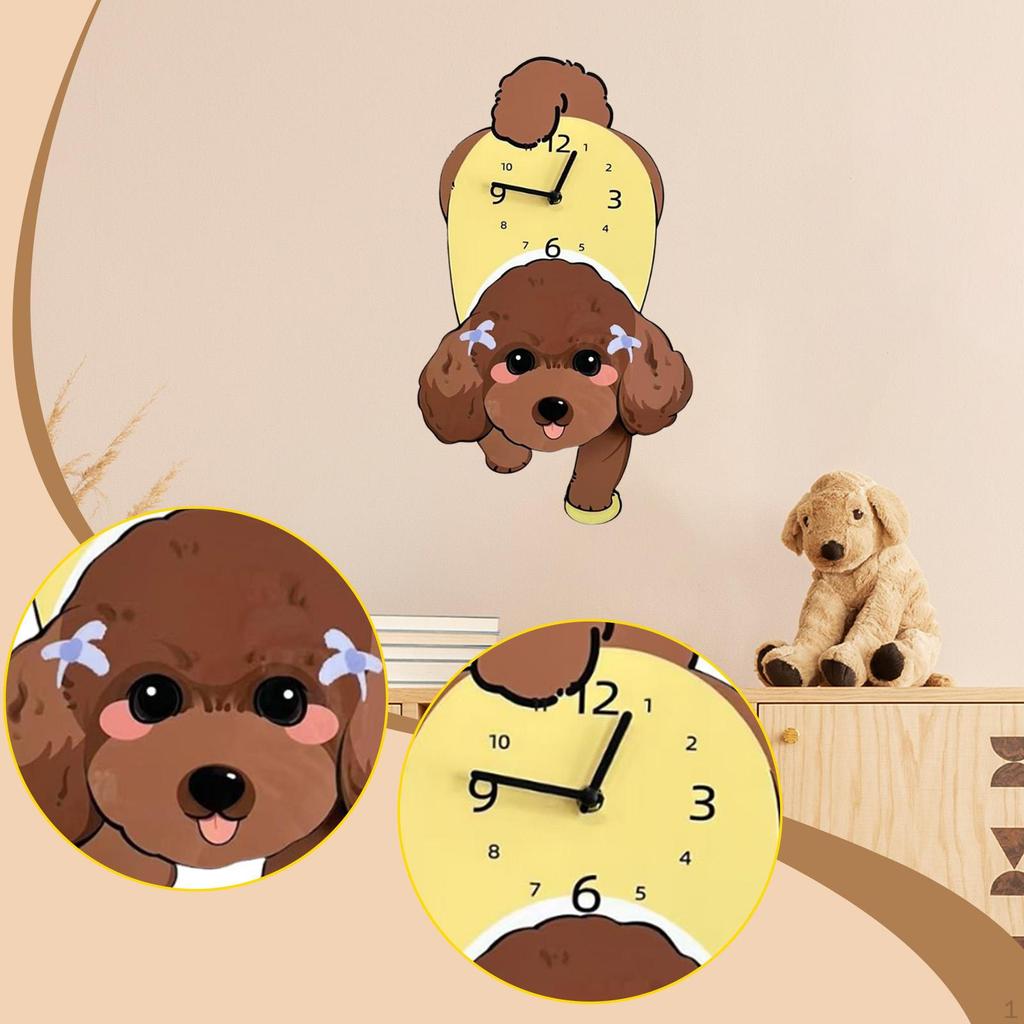 Uroczy Zegar Ścienny w Kształcie Psa Wisząca Ozdoba Przenośna Dekoracja Cichy z Wahadłem