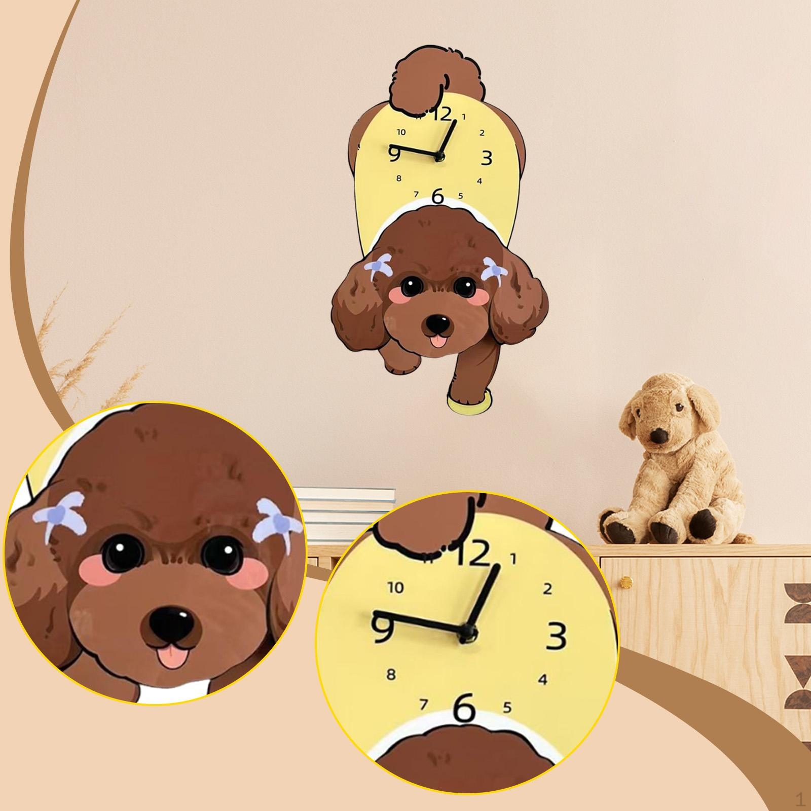 

Adorable Dog Shaped Wall Clock Hanging Ornament Portable Decoration Low Noise with Pendulum коричневий